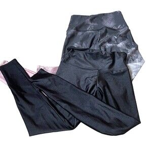 Onzie leggings set of 2 Peloton pink & black stretch Yoga skinny SZ SM